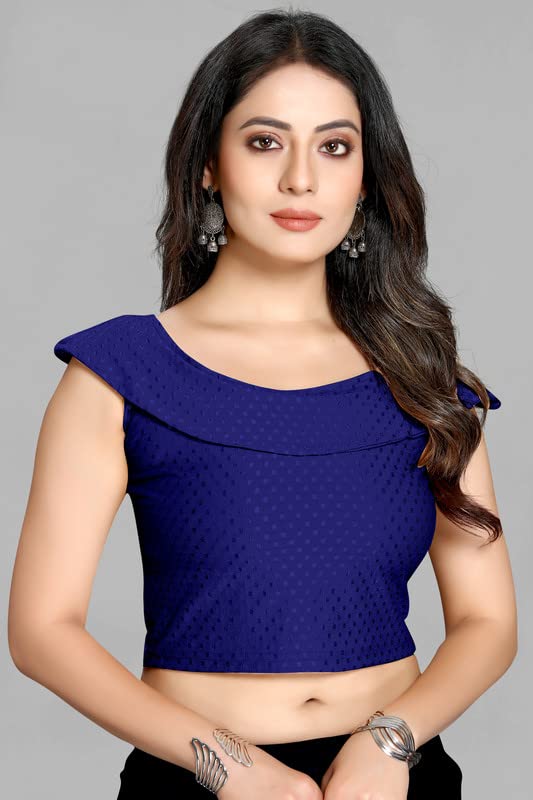 Image of Cotton Lycra Stretchable Off Sholder Short Sleeves Saree Blouse Readymade Crop Top Choli for Girls and Womens