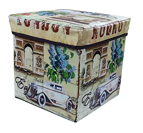 Image of Portable & Foldable Storage Stool for Living Room 30x30x30 cm (363-6) Polyurethane, Weight Capacity-100 KG