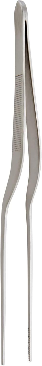 Cat Cora Offset Plating Tongs, Stainless Steel, Grooved Tips, Spring Action, Fine Garnishing and Decorating Control