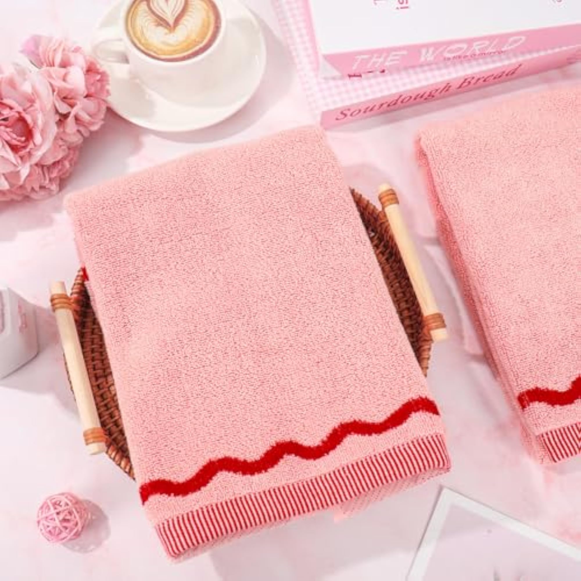 Pink Red Decorative Hand Towels 2 Pack, Scalloped Print