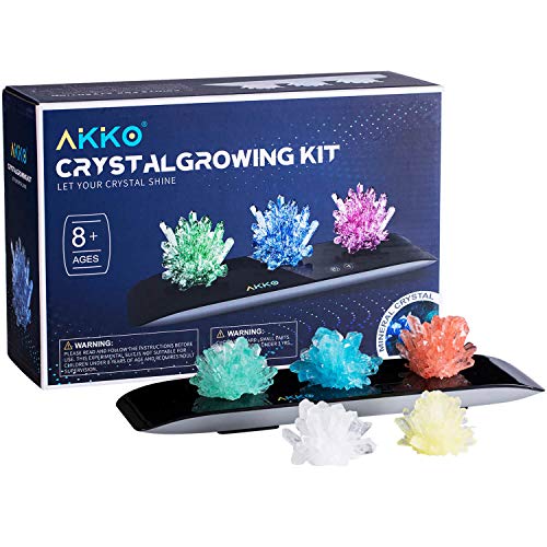 AKKO Crystal Growing Kit - Crystal Science Kits 5 Mix Color + Light-UP Stand, Kid DIY Science Crystal Kit STEM Science Experiments Educational Gift, Craft Stuff Toys for Teens Boys and Girls