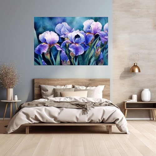 Tableau sur toile fleurs iris violets decoration murale salon chambre 60x80