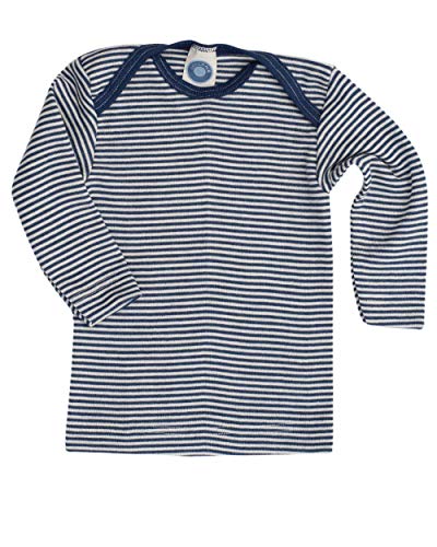 Cosilana, Baby Unterhemd Langarm, 70% Wolle 30% Seide (Marine Geringelt, 62-68)