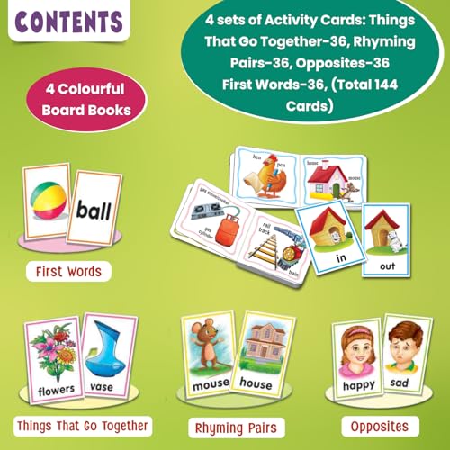 Image of Creative's Pre-School Learning Pack 2 - Early Learning Kit for Kids - 4 Educational Board Books & 144 Self-Correcting Activity Cards - Develops Vocabulary, Reading & Thinking Skills- Ages Age 3 & Up