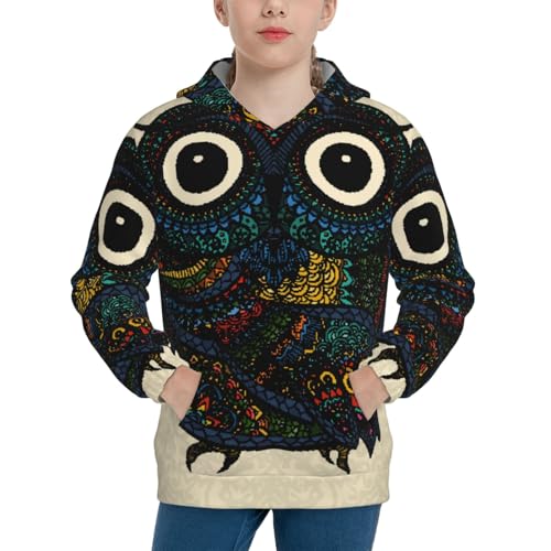 Owl with Mandala Kids Pullover Hoodies Boys Sweatshirts Girls Athletic Clothes with Pocket