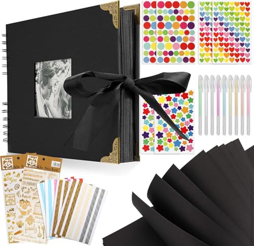 Mooshy Scrapbook Photo Albums DIY Memory Book Large Scrapbook Kit 80pages A4 Scrapbook with Pens Photo Corners Sticker Black Scrapbook for Gifts Perfect for Weddings, Travel, Baby Photo Albums