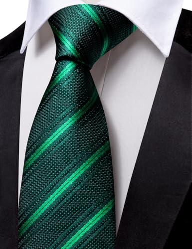 Image of Barry.Wang Silk Men Ties Formal Stripes Necktie and Tie Clip for Wedding Party Business Fashion Classic