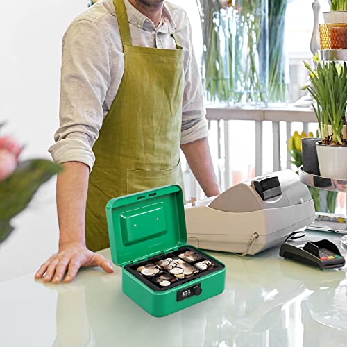 Image of KYODOLED Cash Box with Combination Lock,Safe Metal Box for Money,Storage Lock Box with Money Tray,7.87 inchx 6.30 inchx 3.54 inch Green Medium
