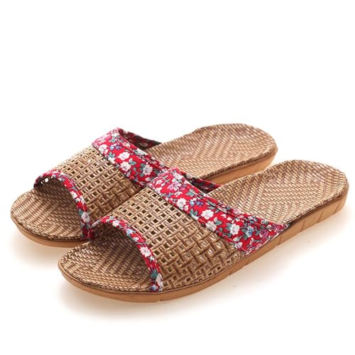 Bamboo Slippers Sandals for Women Tatami Straw Rattan Woven Japanese Slides Non Slip Wooden Zori Beach Travel Hawaiian Summer Indoor House Boho Standing All Day Comfortable Walking Causal Grass