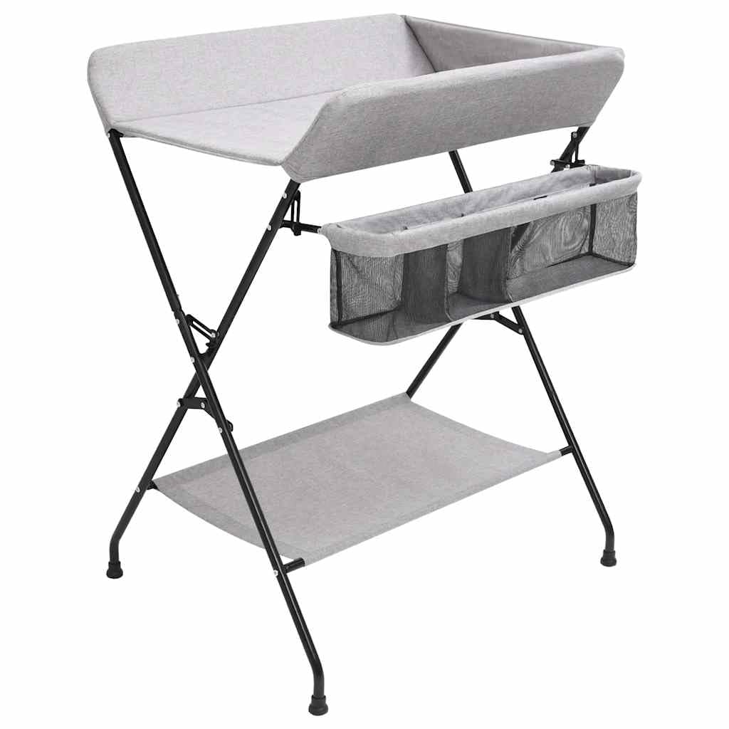 Cambiador gris claro de hierro con cambiador lavable, acolchado antideslizante, plegable con espacio de almacenamiento, funda fácil de limpiar y cuña para el cuidado del bebé en la habitación