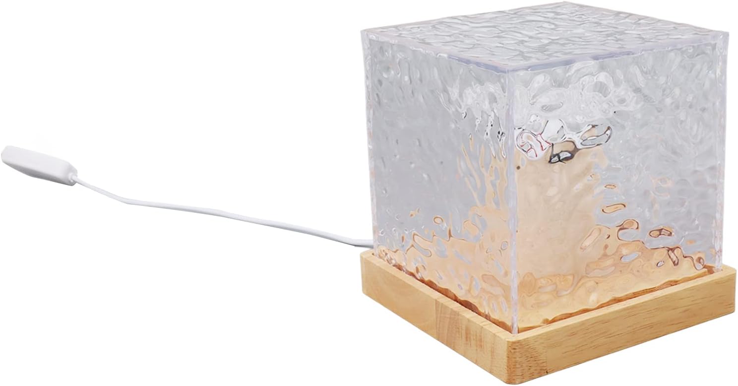 Hyuduo USB Night Light Squared Desk Lamp with Rotating Water Pattern for Home Office