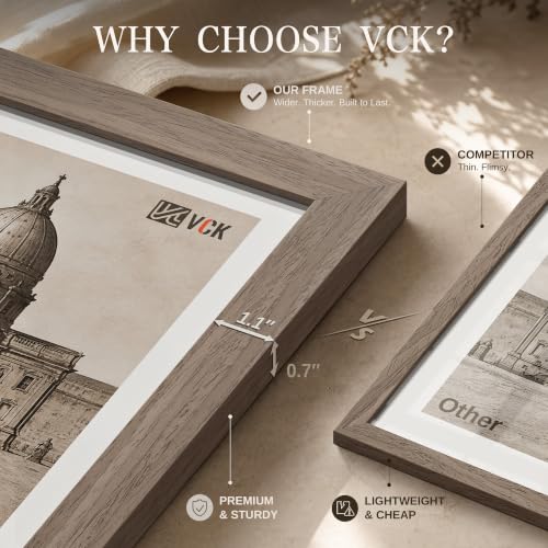 Image of VCK 14x22 Picture Frame Set of 3, Walnut Wood Frames for Wall Decor