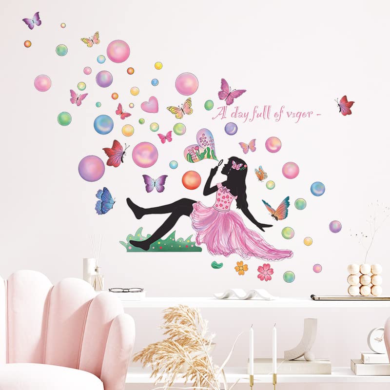 Vinilo Decorativo Niña Hada Soplando Burbujas Mariposas miniatura 6