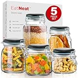 EatNeat 5‑Piece Airtight Glass Canister Set with Clamp Lids – 17 to 68 oz Jars for Kitchen Pantry Storage – Giftable Food Containers for Dry Goods & Countertop – Includes Labels & Marker