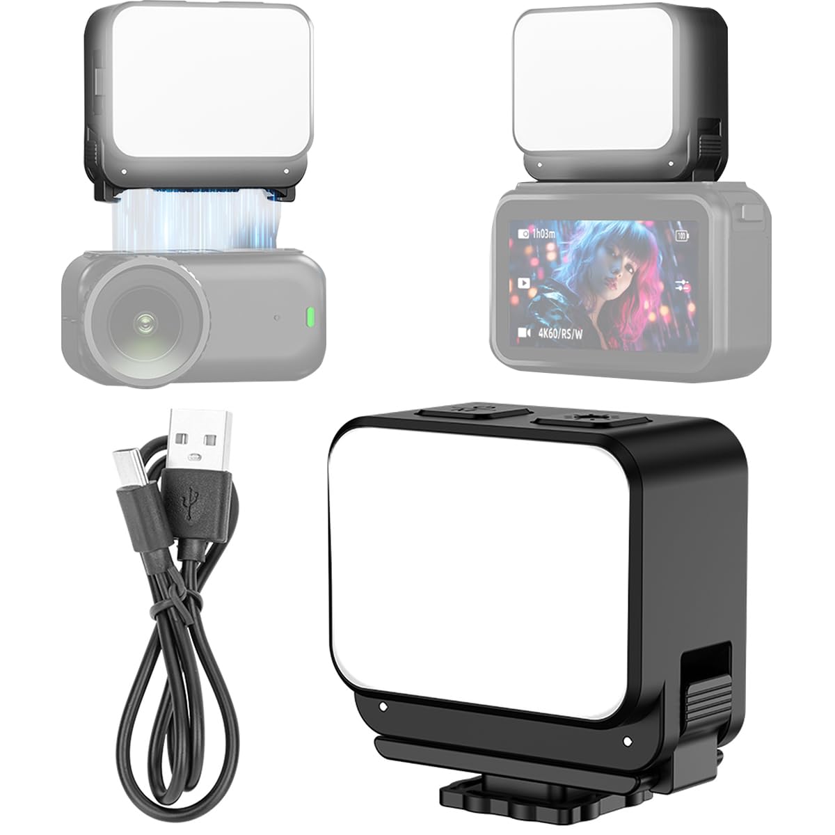Vlogging Light for DJI Osmo Nano, Magnetic Mini LED Action Camera Video Light Accessories, Quick Release Cold Shoe Adapter Photography LED Fill Light for Vlog Selfie Video Recording-picture-32
