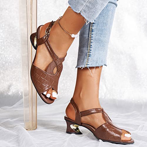Ladies British Style Solid Color Leather Open Toe Thick Heel Buckle Fashion Sandals Sports Sandals for Women3