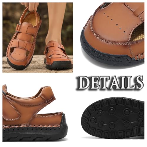 Men's Fisherman Leather Closed Toe Sandals Walking Dress Casual with Adjustable Hook Loop, Summer Light Breathable Athletic Sport Casual Sandals for Hiking Water4