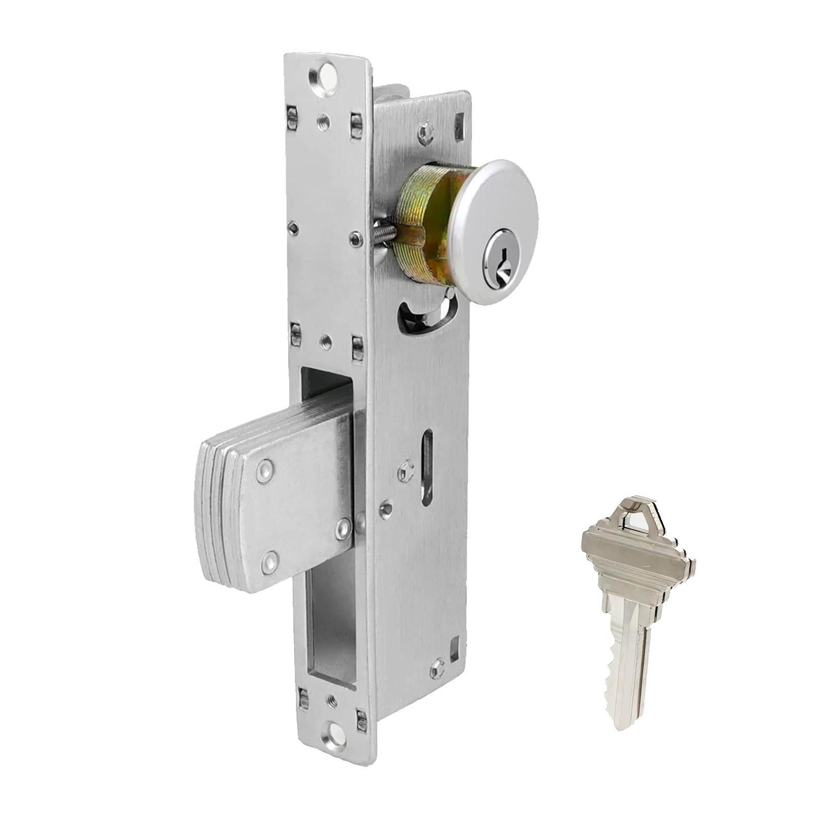 Cerradura de mortaja para puerta de escaparate, cerradura de mortaja comercial, juego de cerradura de cerrojo de doble cilindro, en aluminio (respaldo de 1-1/8 pulgadas) (lengüeta de bloqueo plana)