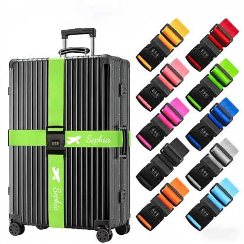 Personalized Luggage Straps Personalized with TSA Approved Lock Custom Embroidered Name Travel Suitcase Belt with Buckle 200CM Adjustable Luggage Straps (combination lock 1)