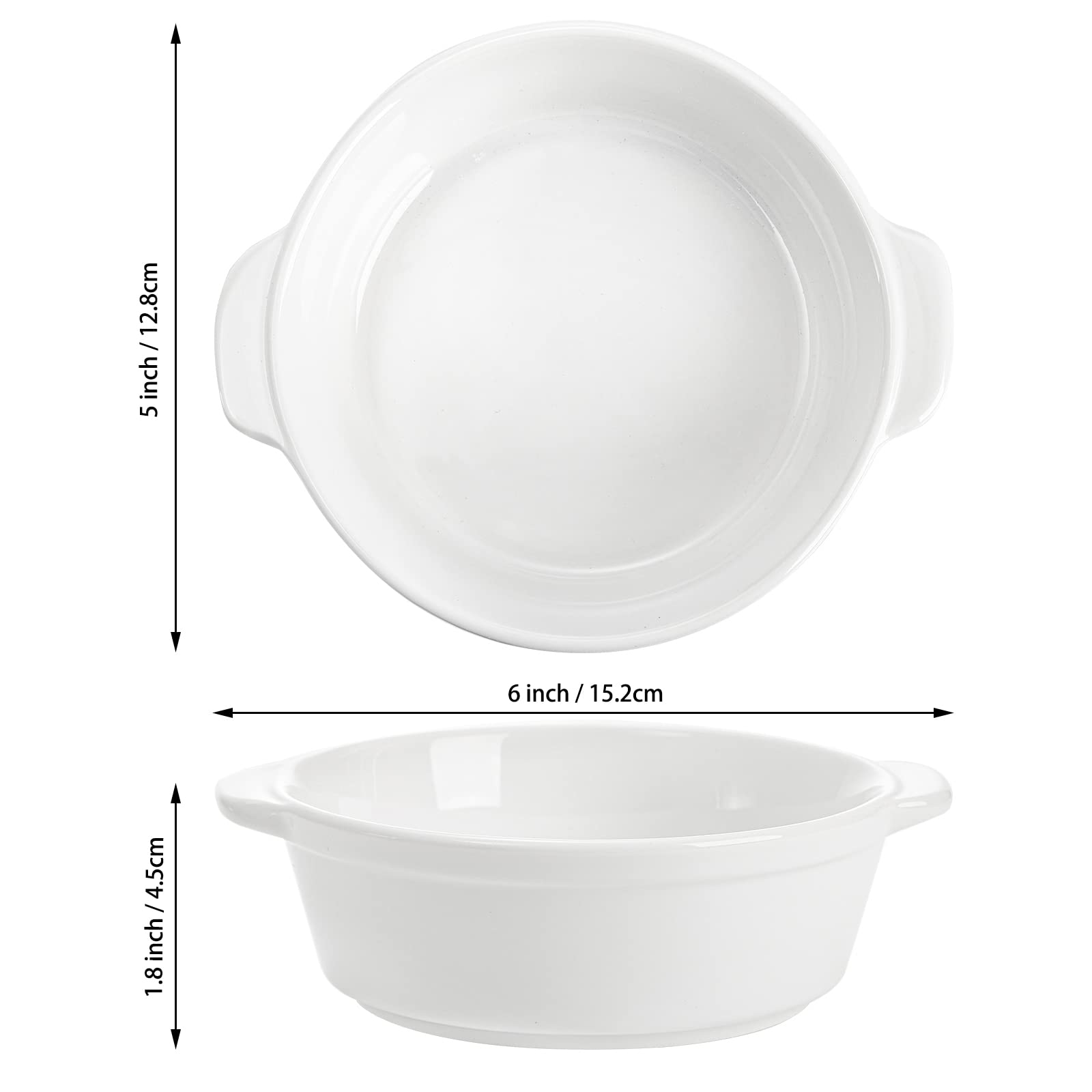 Foraineam Paquete de 6 platos de porcelana de 10 onzas con doble asa redonda Ramekins para hornear pudín, crema brulee, soufflé