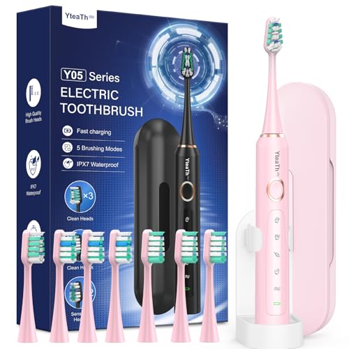 Brosse À Dent Électrique Soniques pour Dents Sensibles - Brosse A Dent Sonique Adultes Enfants avec 8 Têtes et Étui de Voyage, 5 Modes, Étanche IPX7, Brosse A Dent...