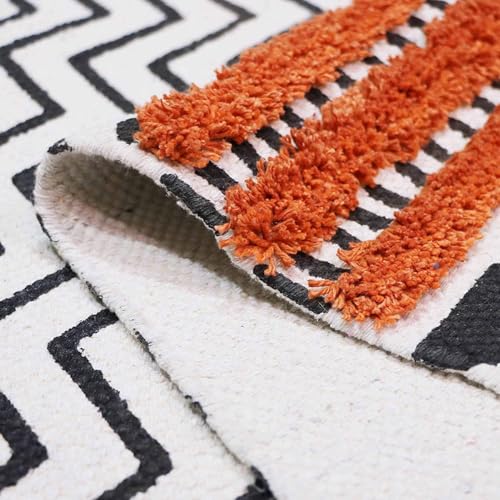 Image of Hand Woven 100% Natural Cotton Export Quality Designer Rug,Carpet, Bed Side Runner for Bedroom,Living Room, Size-2x5 feet or 60 cms x 152 cms (Rust & Black)