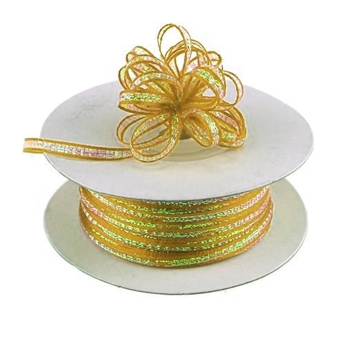 Ben Collection 1/8" X 50 Yards Iridescent Pull String Bows Ribbon (Old Gold)