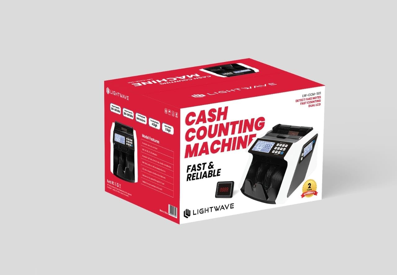 LIGHTWAVE LW-CCM-501 CASH COUNTING MACHINE (FOR ANY CURRENCY),WITH UV,MG,IR,DD DETECTION, FAST COUNTING, DETECT FAKE NOTES, WITH DUAL LCD, 2 YEAR WARRENTY