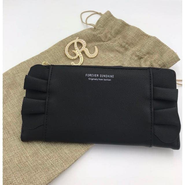 Amazon.co.jp: 長財布 フリル 黒 無地 シンプル 大容量 カード