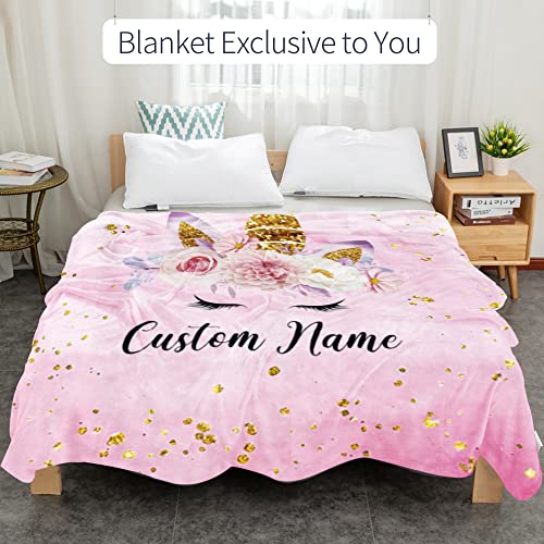 Image of Personalized Horse Blanket with Name for Girl Custom Pink Blanket for Kids