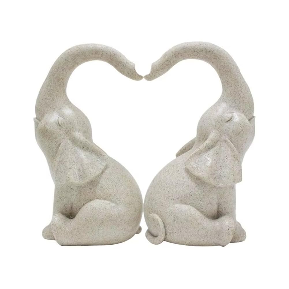 CTRLZS Elephant Heart Statue Elephant Couple Desktop Ornament Resin Animal Figurine for Living Room Bedroom Decoration