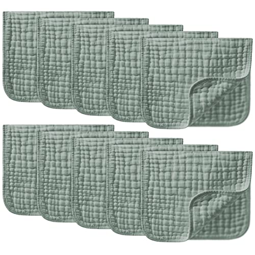 Image of Yoofoss Muslin Burp Cloths 10 Pack Large 20''X10'' 100% Cotton 6 Layers Thicken Super Soft and Absorbent - Dark Green
