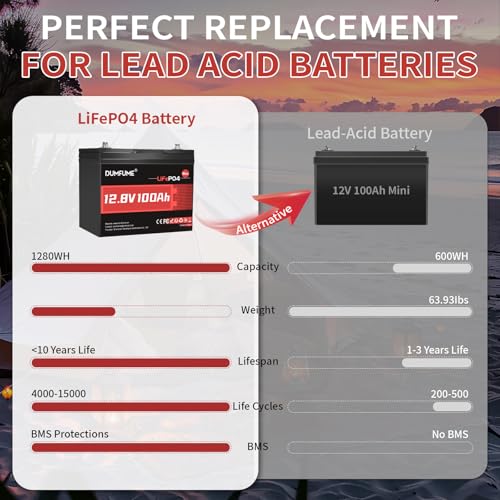Image of 12V 100Ah Mini LiFePO4 Lithium Battery, Built-in 100A BMS,1280Wh Deep Cycle Rechargeable Battery 6000+ Cycles 10-Year Lifespan for RV, Solar, Off-Grid and Home Energy Storage