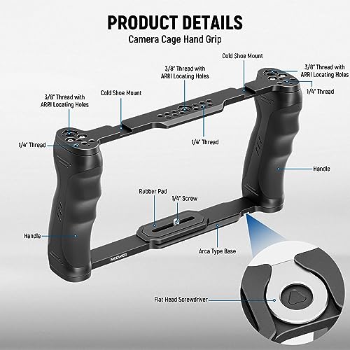 NEEWER Universal Camera Cage & Top Handle with 3/8" ARRI Locating Pins Kit, Video Rig Camera Stabilizer with Arca Type Base - Image 2