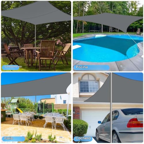 Toldo vela rectangular 3x4 m impermeable con proteccion UV gris 8