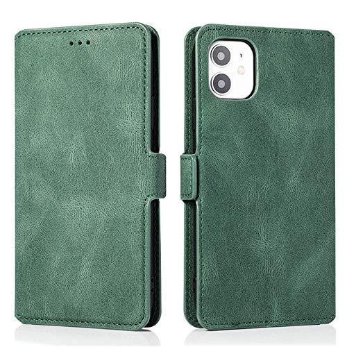 Étui portefeuille à rabat en cuir iPhone 12 Pro vert 6,1"
