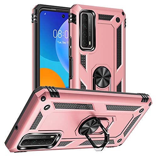 Yiakeng Hülle für Huawei P Smart 2021, Stoßfest Schutzhülle Mit Ring Standfunktion Hülle Cover für Huawei P Smart 2021 (Roségold)