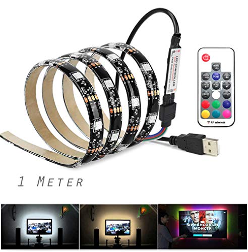 Vansuky USB Tiras LED Iluminación, SMD 5050 60LEDs 1 metro\3.28ft RGB tira flexible de LED, Control remoto incl, Tira de luz LED para decoración, Tira llevada impermeable IP65, Luz de fondo de la TV