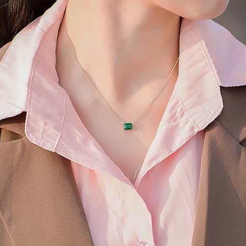14K Gold Square Cut Emerald Necklaces for Women, A Vibrant Present for Mom4
