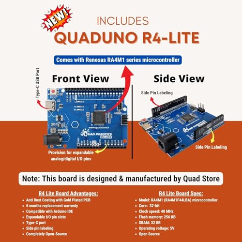Image of Quad Store Project Kit for Uno R4 Compatible with Arduino IDE | Build games, smart devices & robotics projects. Features AI mentor for coding help and DIY STEM projects.