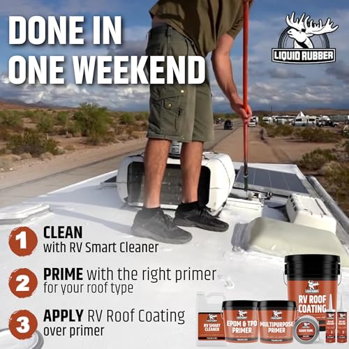 Image of Liquid Rubber RV Roof Sealant & Coating - Small Repair Kit with Seam Tape | Solar Reflective, Waterproof, Flexible - Includes RV Sealer 1 Quart, Seam Tape 4in x 12.5ft & 1 Tube RV Lap Sealant