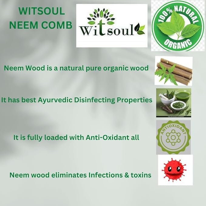 Image of WITSOUL Neem Wood Comb ORGANIC /Ayurvedic /Anti-Dandruff Comb For Men And Women /Brown color / (SET OF 4 WITH SHOWER COMB)