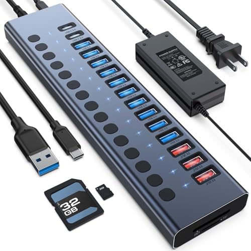 Amazon.com: WENTER Powered USB Hub 3.0 with SD/TF Card Reader, Aluminum ...