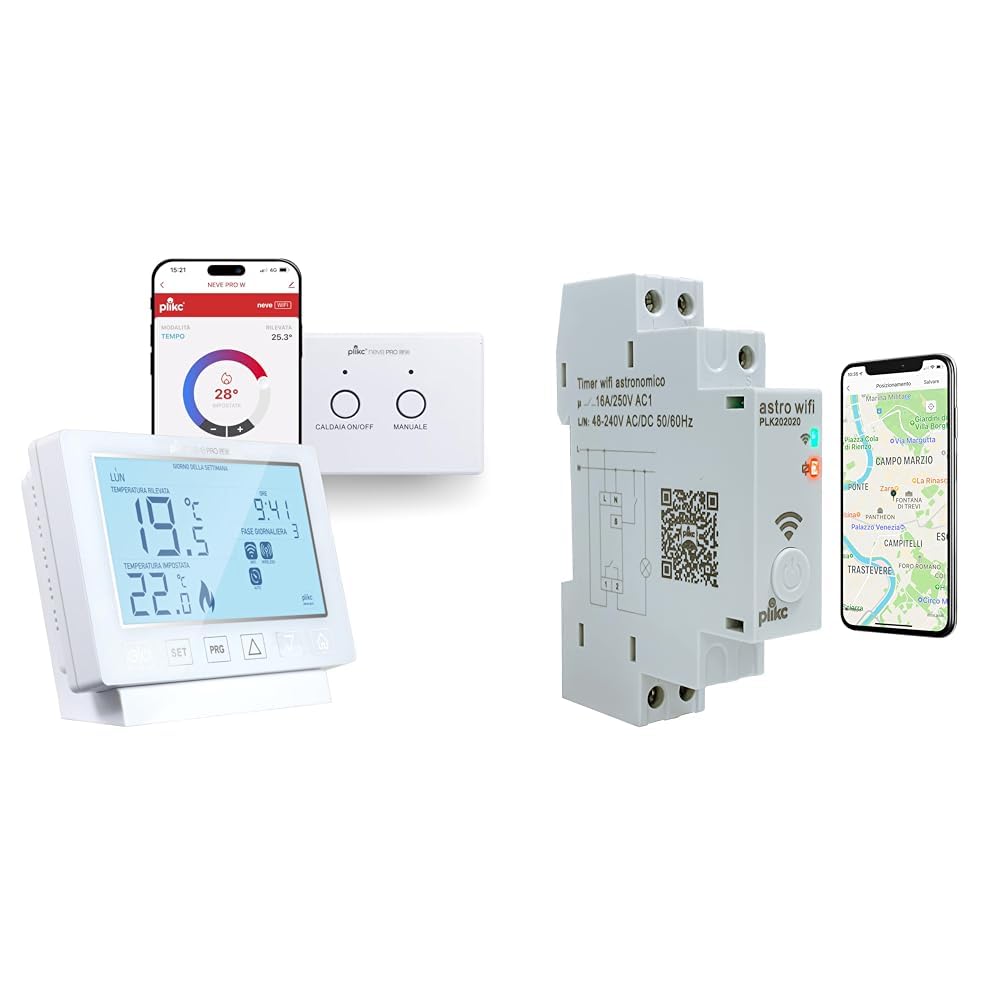 Cronotermostato Digitale Wifi Dual Band Neve PRO RFW - Compatibile con Alexa, Interruttore Orario Astronomico Giornaliero/Settimanale, Multifunzione 48-230Vac - Plikc Astro