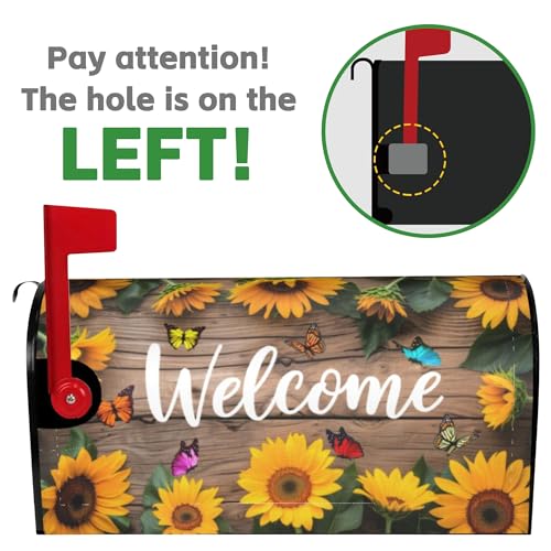 Image of Mailbox Covers Magnetic Standard Size,Sunflowers Butterfly on Rustic Wooden Board Spring Summer Welcome Magnetic Mailbox Covers for Holiday Garden Yard Outside Decor 18 inchx21 inch
