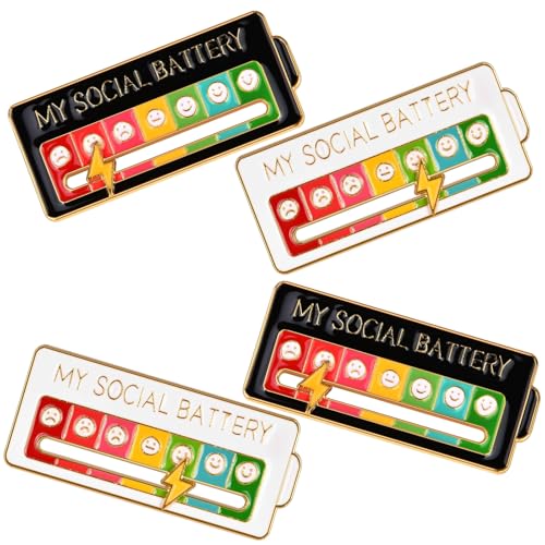 Social Battery PinsBroches Amusantes,4 PCS Aiguilles D'Humeur Interactives My Social Battery Pin Pins en Métal Broches Amusantes pour 7 Jours Badge d'Anxiété pour la Santé Mentale