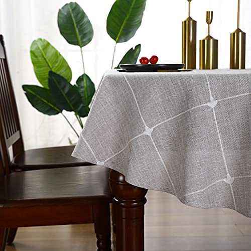 Qsyyhome Lattice Oval Tablecloth Rustic Embroidery Cotton Linen Fabric Brown Checkered Table Cover Tablecloths For Kitchen Dining Party Tabletop Decoration 60 X 84 Inches #TOP4