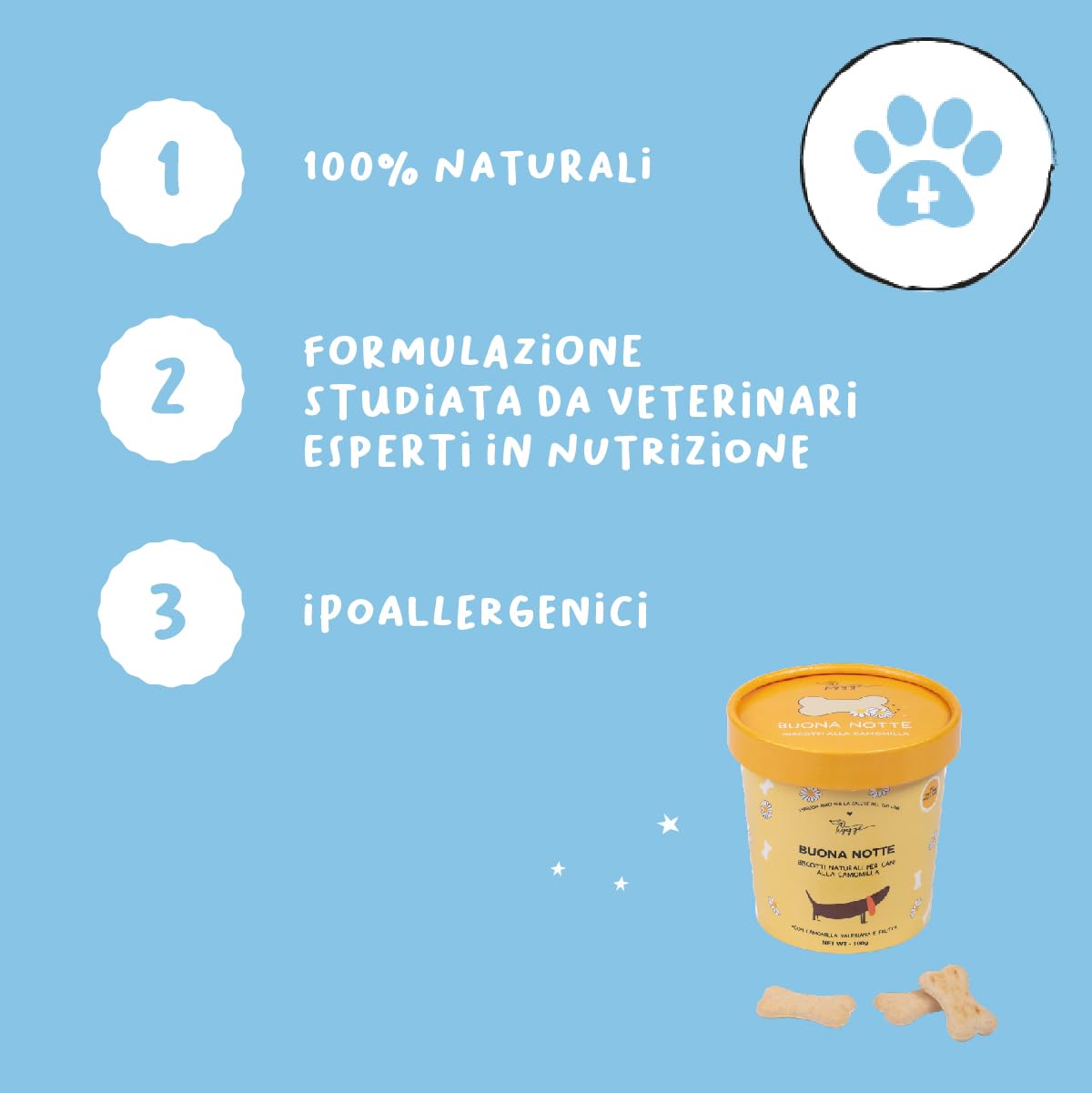Biscotti per Cani Buonanotte SET X3 | Biscottini 100% Naturali con Camomilla e Valeriana | Snack per Cani ideali per metterli a Dormire, per tutte le taglie ed età | 300 gr. Biscotti Cane Hygge Dog®
