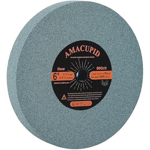 AmaCupid Bench Grinding Wheel 6 inch, Green Silicon Carbide Abrasive. For Sharpening Carbide Tools, Products of Non-Metallic Materials. 1/2 inch Arbor, 3/4 inch Thickness, 80 Grit Cover