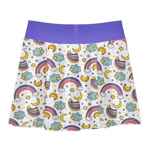Girls Skorts High Waist Athletic Skirts with Shorts Rainbow Star Moon Stretchy Teens Performance Tennis3